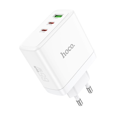 Сетевое зарядное устройство USB/Type-C Hoco N30 (65W, QС3.0, PD, 3 порта, GaN) Белый