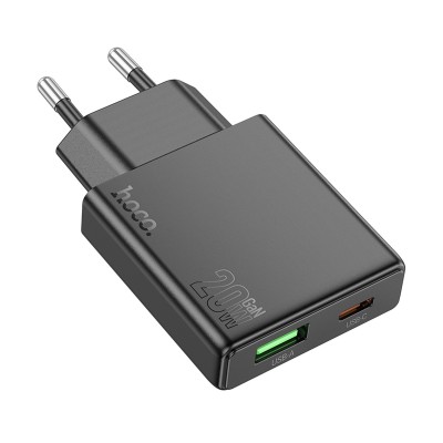 Сетевое зарядное устройство USB/Type-C Hoco N38 (20W, QC3.0, PD, 2 порта) Черный