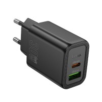 Сетевое зарядное устройство USB/Type-C Hoco N63 (30W, QC3.0, PD, 2 порта, GaN) Черный