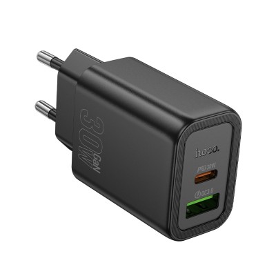 Сетевое зарядное устройство USB/Type-C Hoco N63 (30W, QC3.0, PD, 2 порта, GaN) Черный