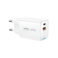 Сетевое зарядное устройство USB/Type-C Remax CA05 (45W, QC4.0, PD, 2 порта, GaN) Белый