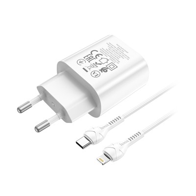 Сетевое зарядное устройство Type-C Hoco N22 (25W, PD, кабель Type-C-Lightning) Белый