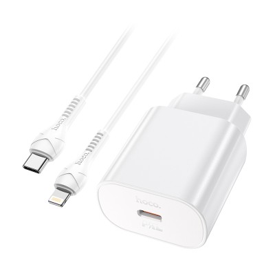 Сетевое зарядное устройство Type-C Hoco N22 (25W, PD, кабель Type-C-Lightning) Белый