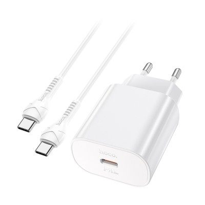 Сетевое зарядное устройство Type-C Hoco N22 (25W, PD, кабель Type-C-Type-C) Белый