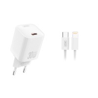 Сетевое зарядное устройство Type-C XO L148 (30W, PD, кабель Type-C-Lightning) Белый