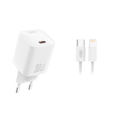 Сетевое зарядное устройство Type-C XO L148 (30W, PD, кабель Type-C-Lightning) Белый