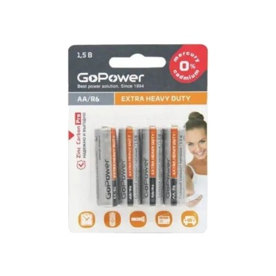 Батарейка AA R6 GoPower Heavy Duty 1.5V (4 шт. в блистере)