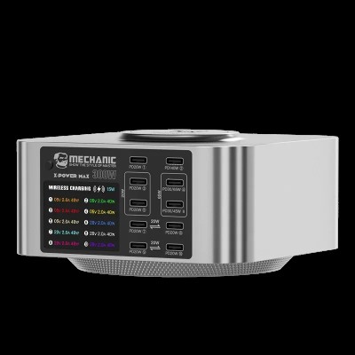 Зарядная станция Mechanic X Power Max (300W, 10 портов, 10 Type-C-PD, Qi 15W, LCD)