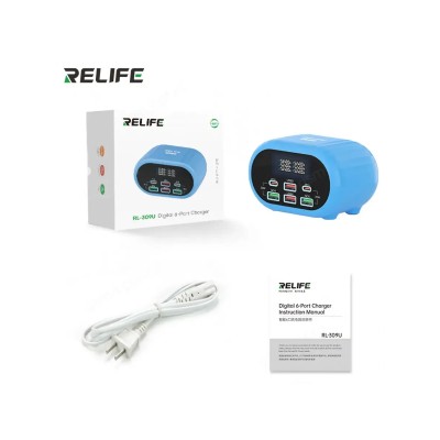 Зарядная станция Relife RL-309U (72W, 6 портов, 4USB QC3.0/2Type-C PD, LCD)