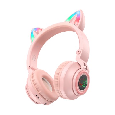Беспроводные наушники Borofone BO18 Cat Ear (накладные, кошачьи ушки) Розовый