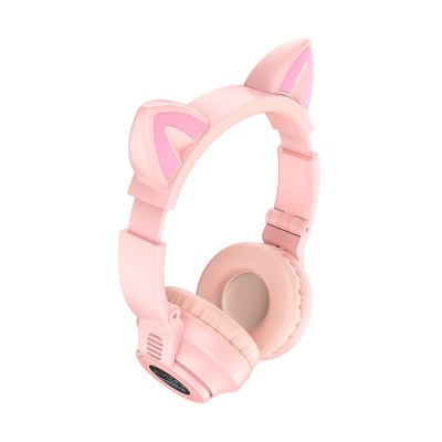 Беспроводные наушники Borofone BO18 Cat Ear (накладные, кошачьи ушки) Розовый