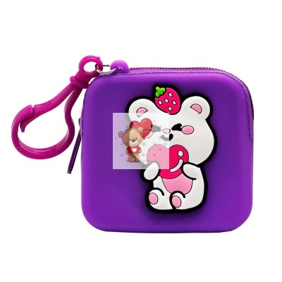 Универсальный чехол-кошелек силиконовый детский (медведь) (фиолетовый)