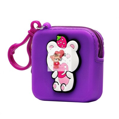 Универсальный чехол-кошелек силиконовый детский (медведь) (фиолетовый)