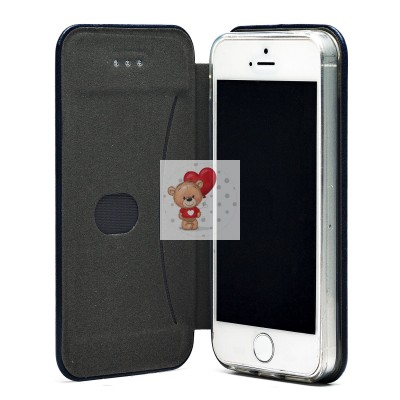 Чехол-книжка для Apple iPhone 5 (синий) открытие вбок - BC002