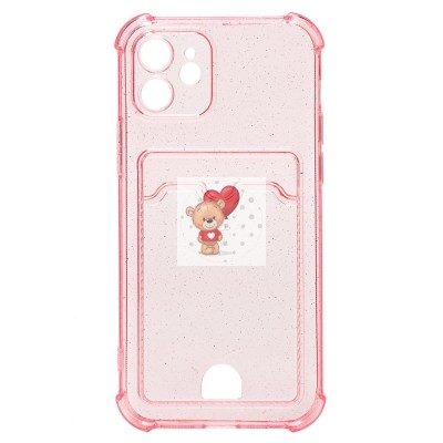 Чехол-накладка для Apple iPhone 12 (розовый) - SC300 с картхолдером