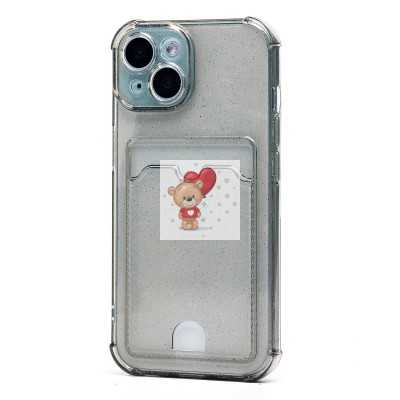 Чехол-накладка для Apple iPhone 15 (черный) - SC300 с картхолдером