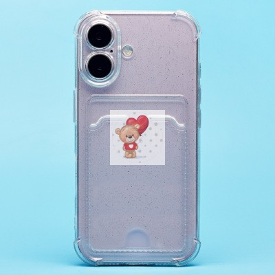 Чехол-накладка для Apple iPhone 16 (белый) - SC300 с картхолдером