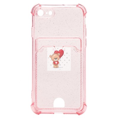 Чехол-накладка для Apple iPhone 7 (розовый) - SC300 с картхолдером
