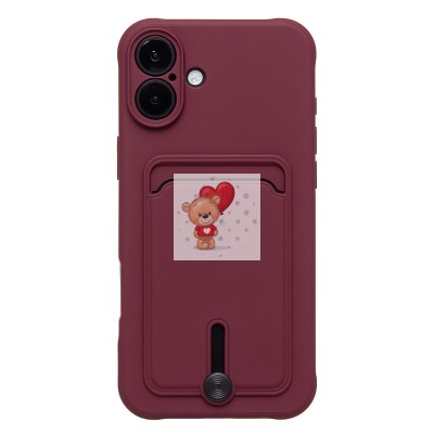 Чехол-накладка для Apple iPhone 16 Plus (бордовый) - SC304 c картхолдером