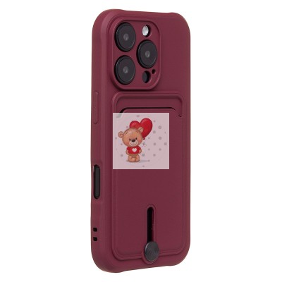 Чехол-накладка для Apple iPhone 16 Pro (бордовый) - SC304 c картхолдером