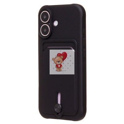 Чехол-накладка для Apple iPhone 16 (черный) - SC304 c картхолдером