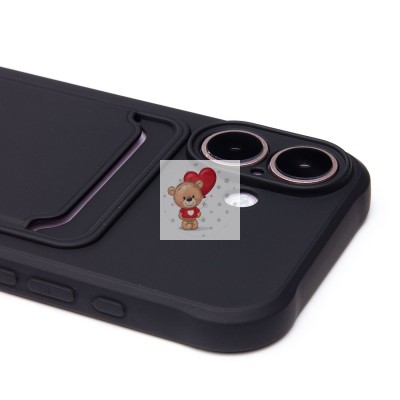 Чехол-накладка для Apple iPhone 16 (черный) - SC304 c картхолдером