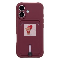 Чехол-накладка для Apple iPhone 16 (бордовый) - SC304 c картхолдером