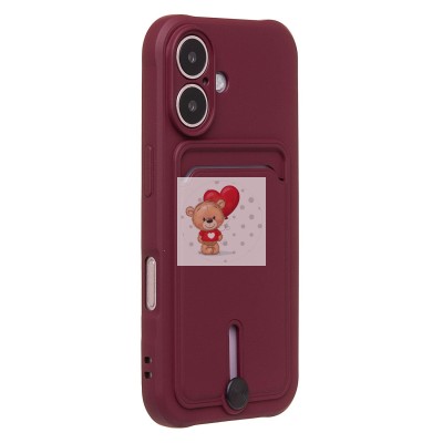 Чехол-накладка для Apple iPhone 16 (бордовый) - SC304 c картхолдером