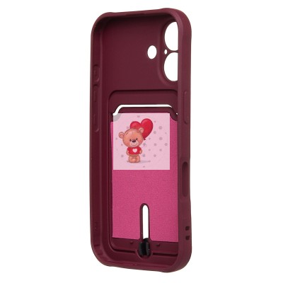 Чехол-накладка для Apple iPhone 16 (бордовый) - SC304 c картхолдером