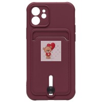 Чехол-накладка для Apple iPhone 12 (бордовый) - SC304 с картхолдером