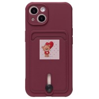 Чехол-накладка для Apple iPhone 14 (бордовый) - SC304 с картхолдером