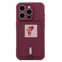 Чехол-накладка для Apple iPhone 15 Pro (бордовый) - SC304 с картхолдером