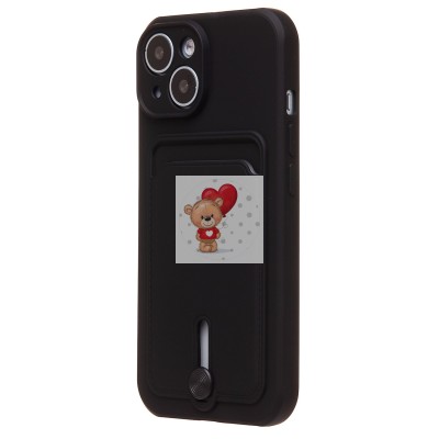 Чехол-накладка для Apple iPhone 15 (черный) - SC304 с картхолдером