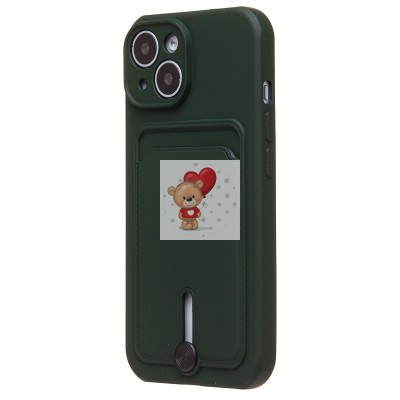 Чехол-накладка для Apple iPhone 15 (темно-зеленый) - SC304 с картхолдером Чехол-накладка для Apple iPhone 15 (темно-зеленый) - SC304 с картхолдером