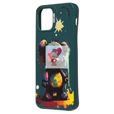 Чехол-накладка для Apple iPhone 12 (медведь) (темно-зеленый) - SC335