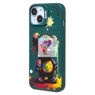 Чехол-накладка для Apple iPhone 15 (медведь) (темно-зеленый) - SC335