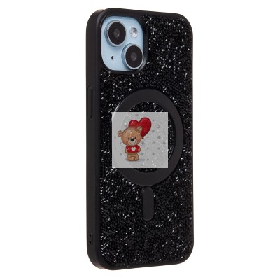 Чехол-накладка для Apple iPhone 13 россыпь кристаллов (титановый черный) - SM029 POSH SHINE SafeMag