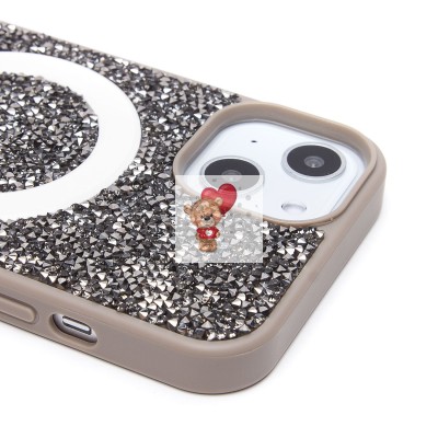 Чехол-накладка для Apple iPhone 13 россыпь кристаллов (титановый серый) - SM029 POSH SHINE SafeMag