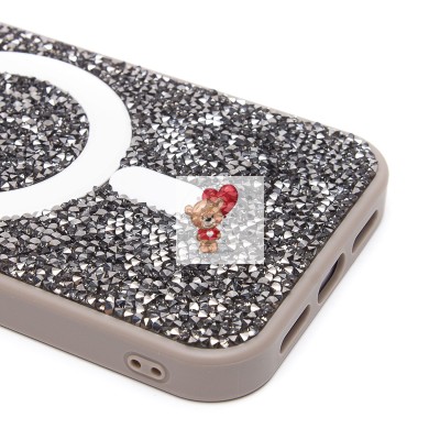 Чехол-накладка для Apple iPhone 13 россыпь кристаллов (титановый серый) - SM029 POSH SHINE SafeMag
