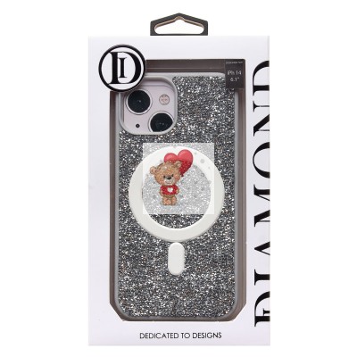 Чехол-накладка для Apple iPhone 13 россыпь кристаллов (титановый белый) - SM029 POSH SHINE SafeMag