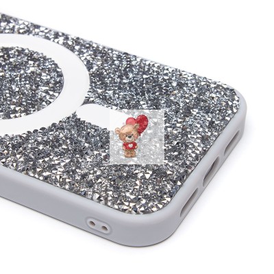 Чехол-накладка для Apple iPhone 13 россыпь кристаллов (титановый белый) - SM029 POSH SHINE SafeMag