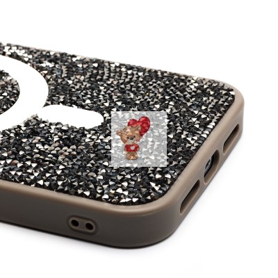 Чехол-накладка для Apple iPhone 15 Pro Max россыпь кристаллов (титановый серый) - SM029 POSH SHINE SafeMag