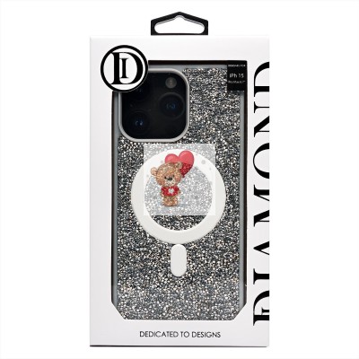 Чехол-накладка для Apple iPhone 15 Pro Max россыпь кристаллов (титановый белый) - SM029 POSH SHINE SafeMag