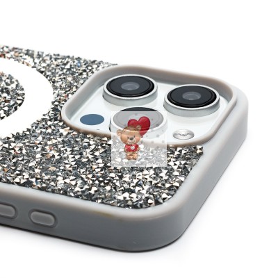 Чехол-накладка для Apple iPhone 15 Pro Max россыпь кристаллов (титановый белый) - SM029 POSH SHINE SafeMag