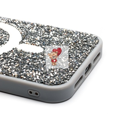 Чехол-накладка для Apple iPhone 15 Pro Max россыпь кристаллов (титановый белый) - SM029 POSH SHINE SafeMag