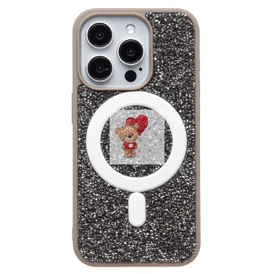 Чехол-накладка для Apple iPhone 15 Pro россыпь кристаллов (титановый серый) - SM029 POSH SHINE SafeMag Чехол-накладка для Apple iPhone 15 Pro россыпь кристаллов (титановый серый) - SM029 POSH SHINE SafeMag