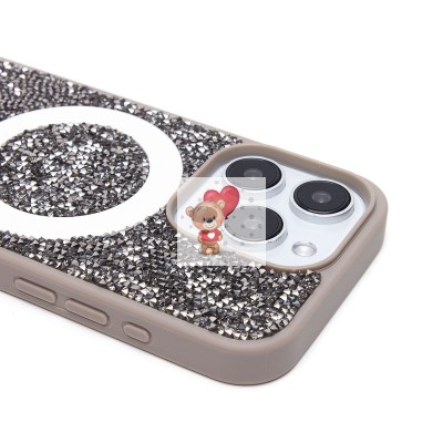Чехол-накладка для Apple iPhone 15 Pro россыпь кристаллов (титановый серый) - SM029 POSH SHINE SafeMag