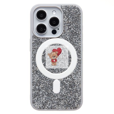Чехол-накладка для Apple iPhone 15 Pro россыпь кристаллов (титановый белый) - SM029 POSH SHINE SafeMag Чехол-накладка для Apple iPhone 15 Pro россыпь кристаллов (титановый белый) - SM029 POSH SHINE SafeMag