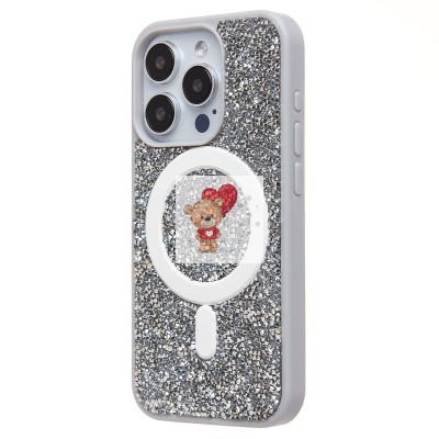 Чехол-накладка для Apple iPhone 15 Pro россыпь кристаллов (титановый белый) - SM029 POSH SHINE SafeMag
