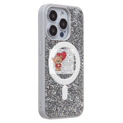 Чехол-накладка для Apple iPhone 15 Pro россыпь кристаллов (титановый белый) - SM029 POSH SHINE SafeMag